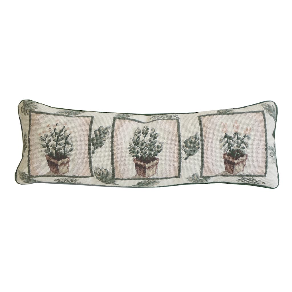 8" x 20" Herb And Leaf Needlepoint Throw Pillow