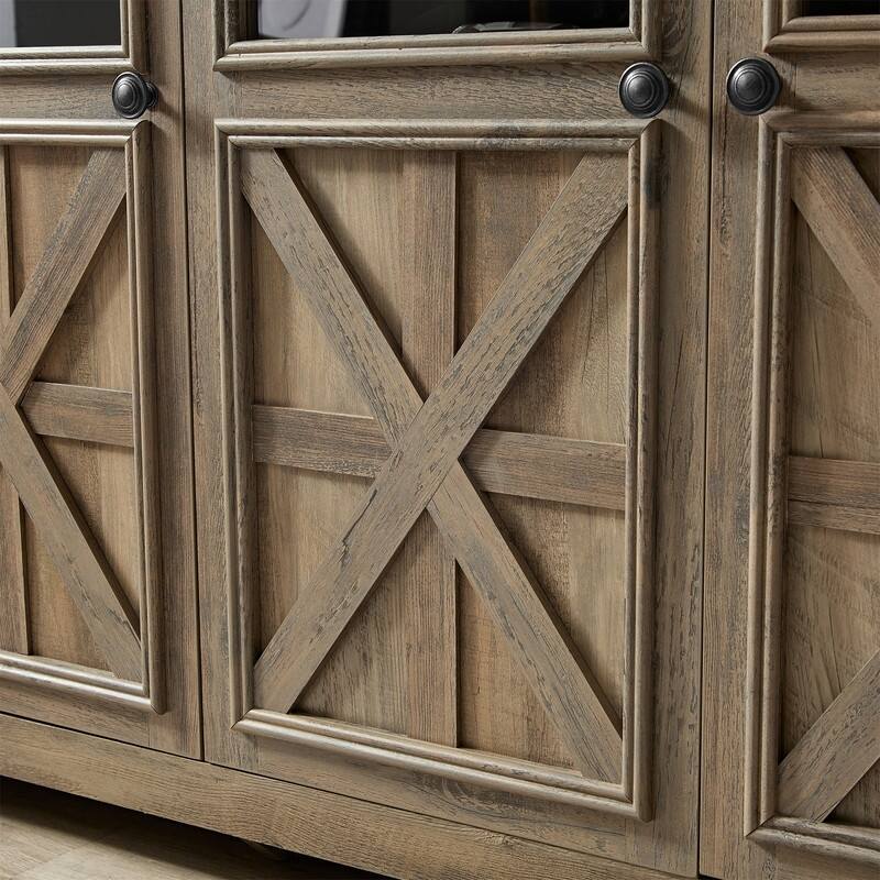 Farmhouse Style 3 Doors Buffet Sideboard Cabinet, Barn Design Storage Cabinet for Dining Room, Living Room