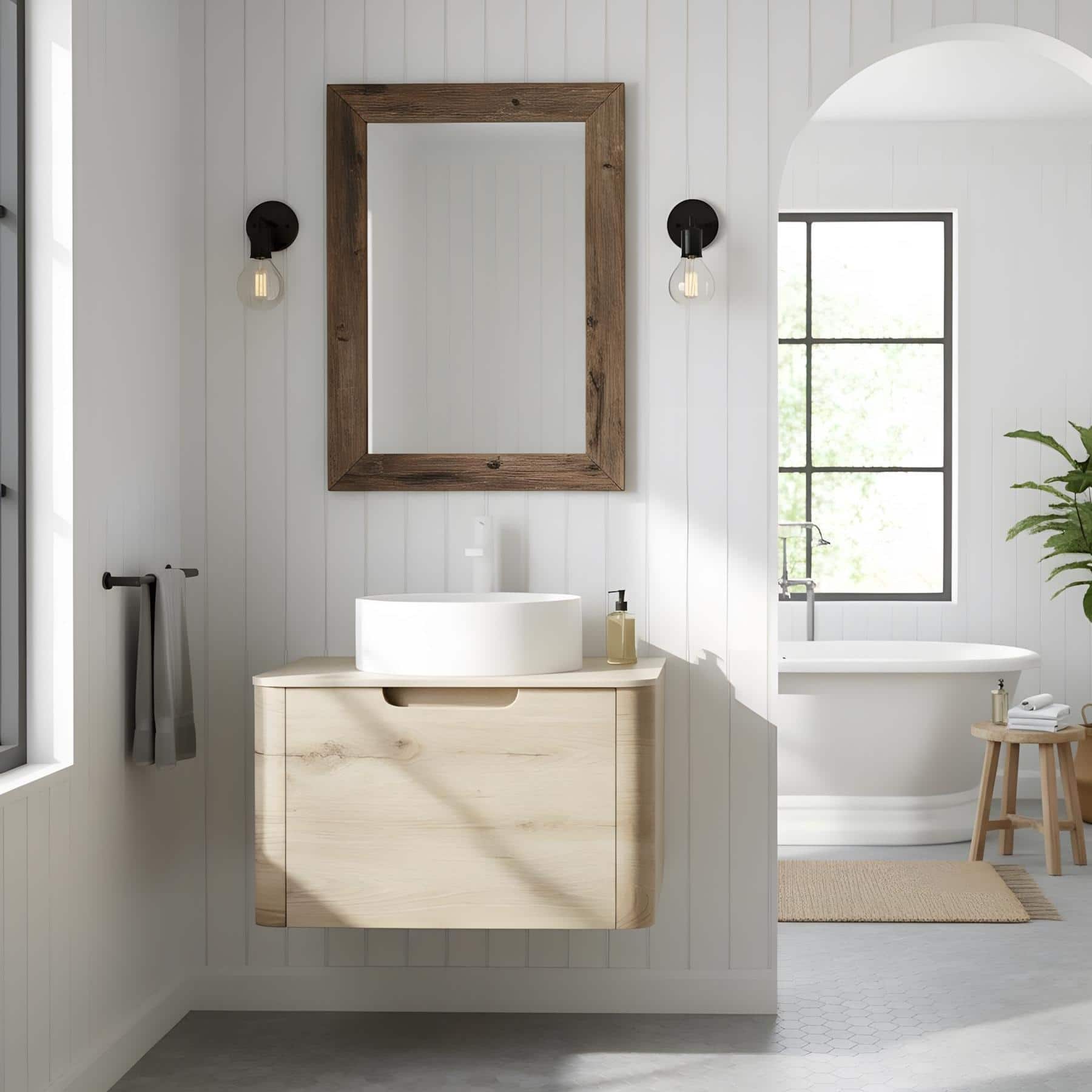 Wall-mounted Bathroom Vanity with Round Vessel Basin