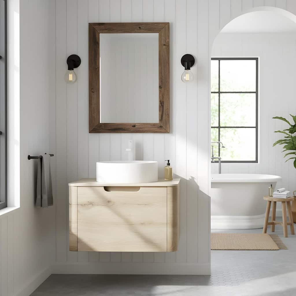 Wall-mounted Bathroom Vanity with Round Vessel Basin