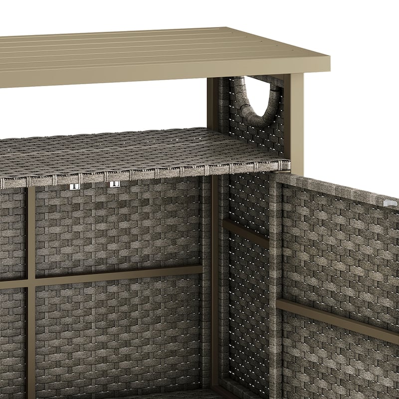 Moasis Outdoor Wicker Bar Table Ratten Storage Cabinet with 2 Doors and Shelves