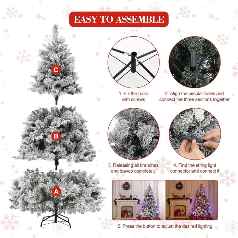 6 Ft Prelit Snow Flocked Artificial Christmas Tree with Lights for Decoration - 6FT