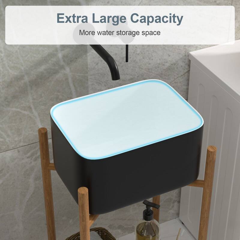 Lordear 16 inch Wide Deep Basin Black&White Ceramic Bathroom Vessel Sink