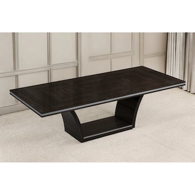 98" Dark Brown Solid Wood Self-Storing Leaf Pedestal Base Dining Table