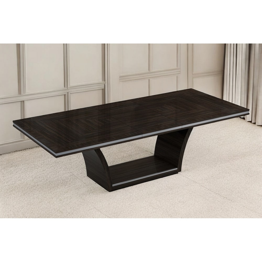 98" Dark Brown Solid Wood Self-Storing Leaf Pedestal Base Dining Table