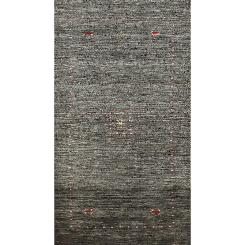 Oriental Grey Tribal Gabbeh Indian Rug Hand-Knotted Wool Carpet - 2'6" x 5'6"