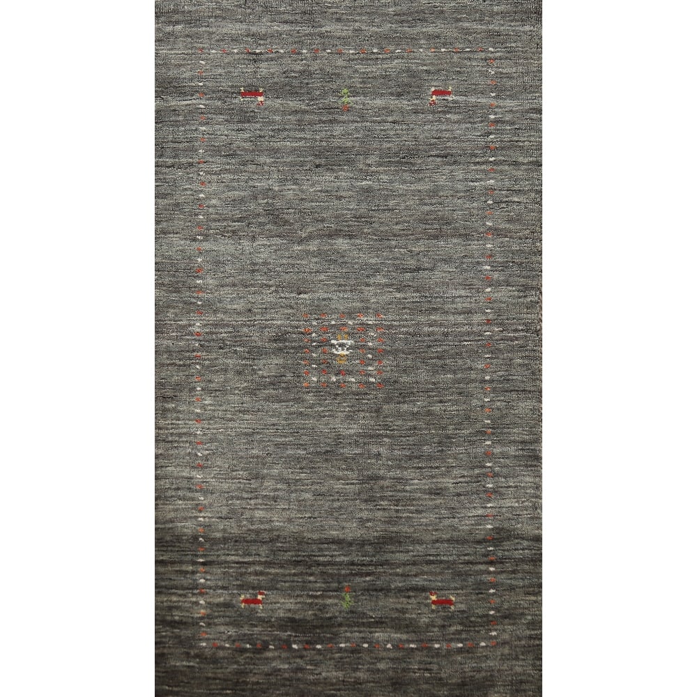 Oriental Grey Tribal Gabbeh Indian Rug Hand-Knotted Wool Carpet - 2'6" x 5'6"