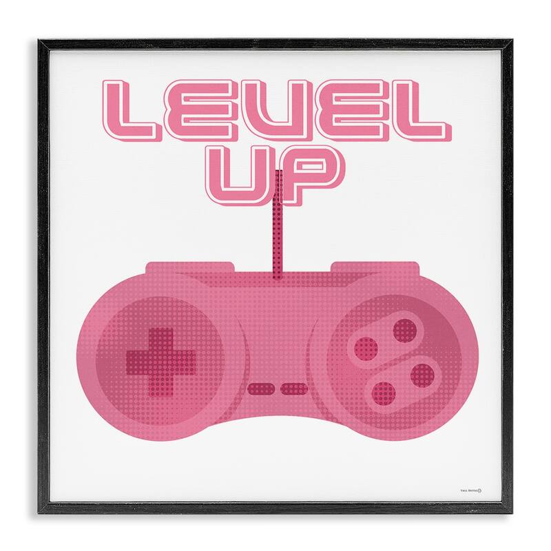 Stupell Girl Gamer Pink Level Up Framed Giclee Art Design By Yass Naffas Designs - 17 x 17 - Black