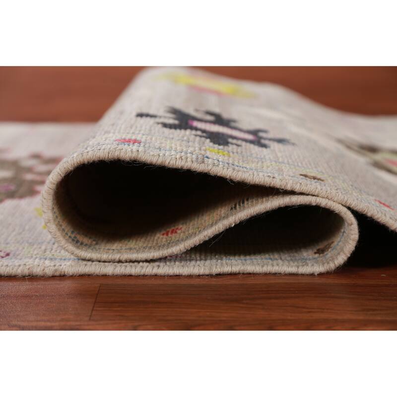 Hand Knotted Oriental 100% Wool Carpet Transitional All-Over Beige & Ivories Oushak Runner Rug - 9' 11'' X 2' 9''