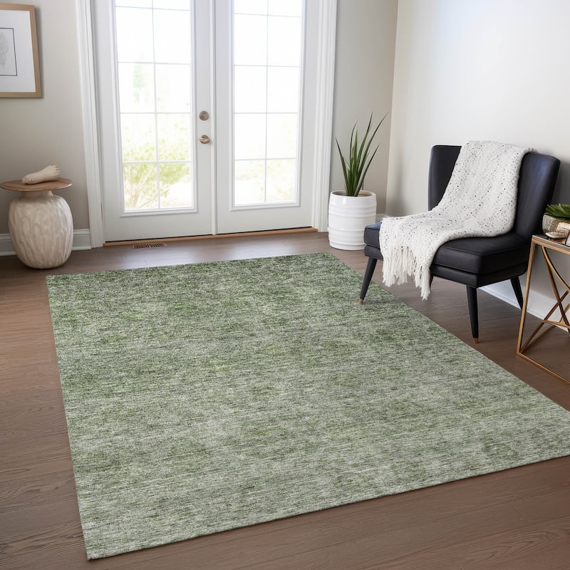 Machine Washable Indoor/ Outdoor Ombre Damask Chantille Rug - Olive - 8' x 10'