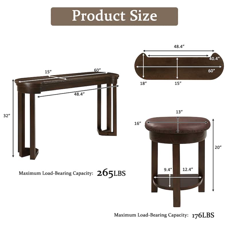 Rossetta 4-Piece Multifunctional Design Bar Table Set with 3 Padded Stools