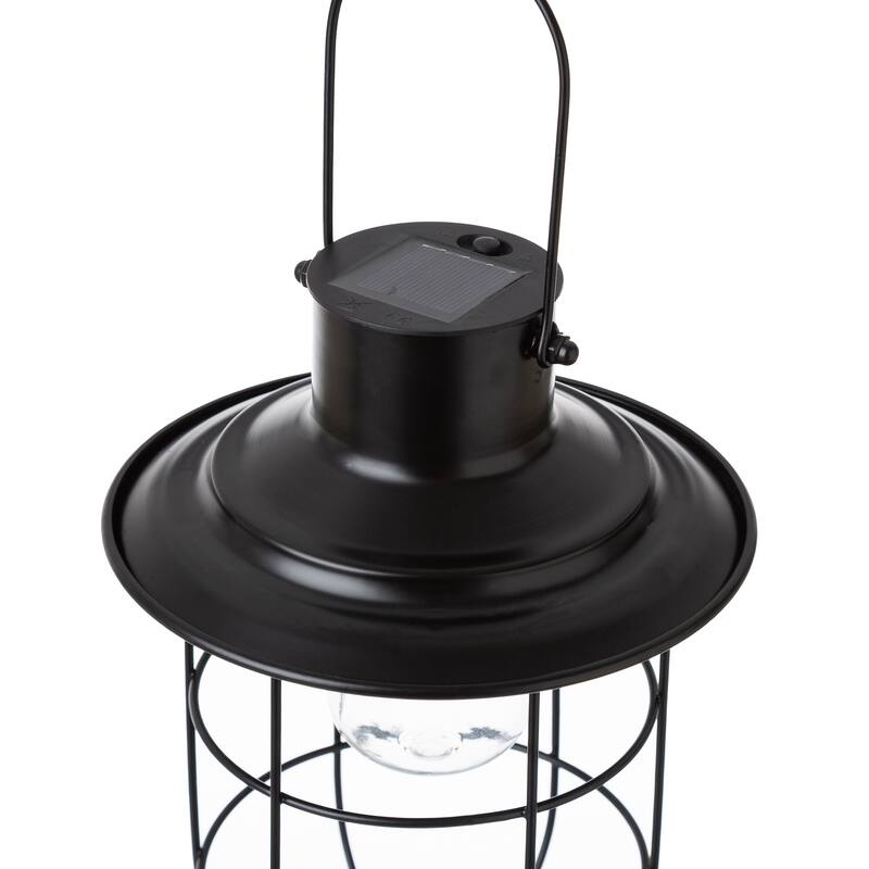Glitzhome 9.75"H Set of 2 Industrial-Style Wire Solar Powered Outdoor Hanging Lantern