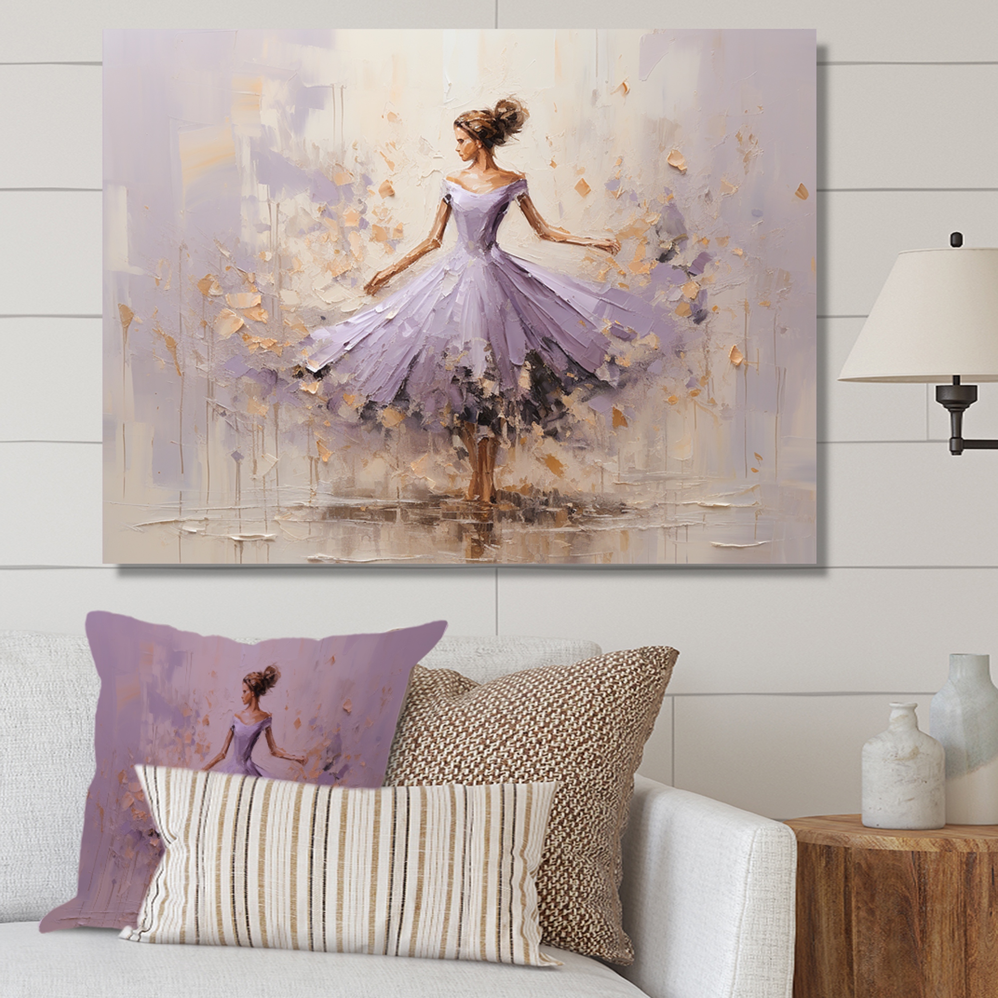Design Art Minimalism Purple Gold Ballerina I Format Wrapped Canvas