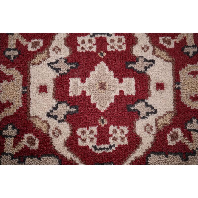 All-Over Red & Ivory Oushak Indian Runner Rug Handmade Wool Carpet - 2'6"x 9'9"