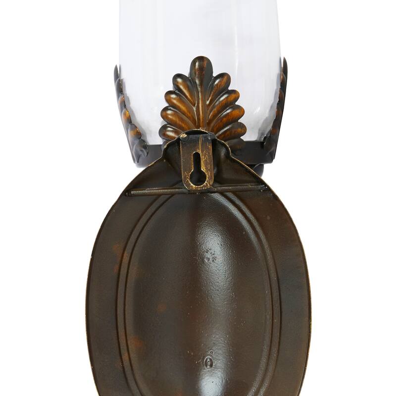Glass Single Candle Wall Sconce - Brown - Roche River Decor - 7"W x 5"L x 18"H