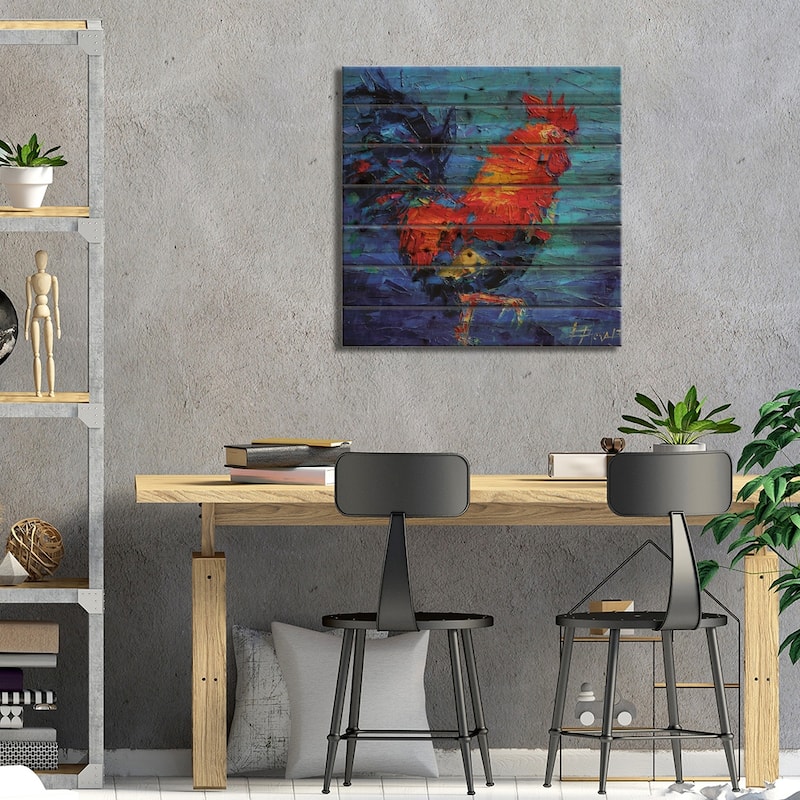 Abstract Colorful Rooster Print On Wood by Mona Edulesco - Multi-Color