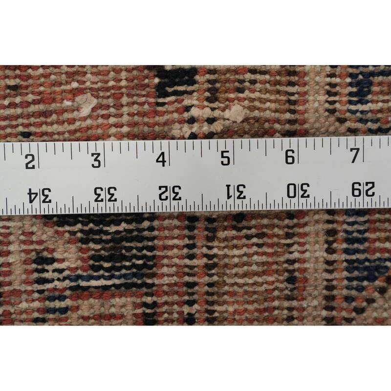 Hand Knotted Oriental 100% Wool Carpet Traditional Geometric Oranges & Rust Heriz Runner Rug - 10' 7'' X 3' 1''