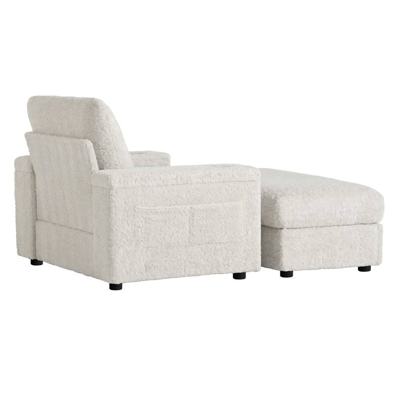 2-Piece Oversized Accent Chair & Ottoman Sets, Single Sofa Reading Couch Chaise Lounge with Storage Ottoman & Cup Holders