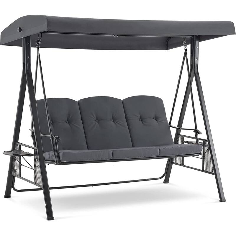 MCombo 3 Seat Patio Swings with Canopy, Adjustable Canopy Swing Sets for Backyard, Poolside, Balcony 4092 - Dark Grey