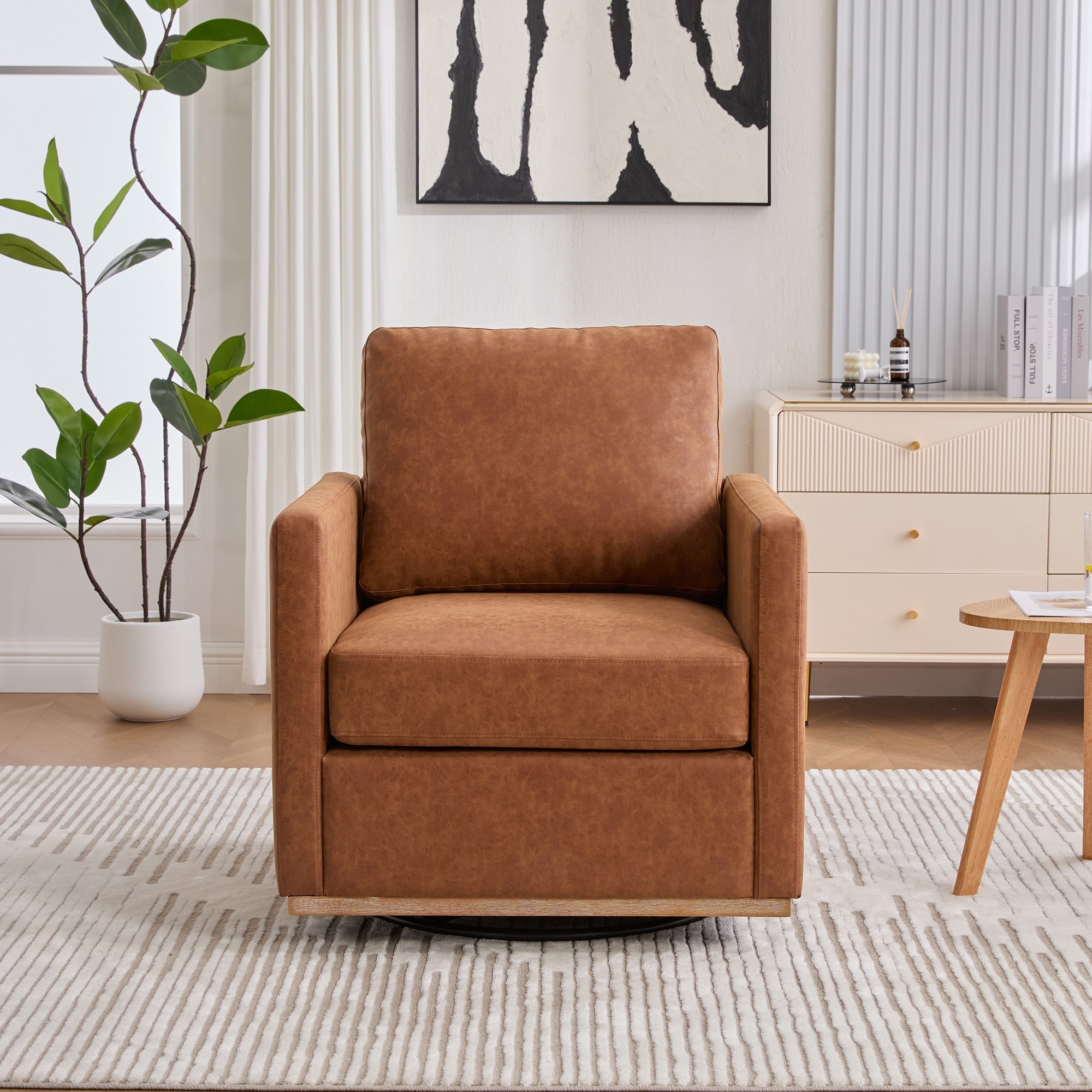 Homy Casa Modern Swivel Accent Chair, 360 Rotation, Square Arm
