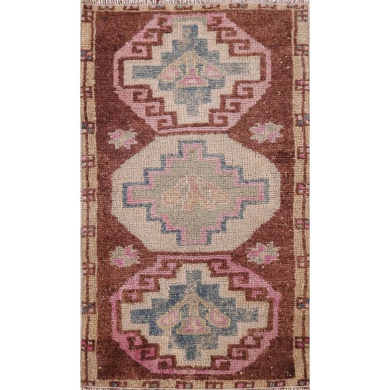 Hand Knotted Oriental 100% Wool Carpet Transitional Tribal Brown Anatolian Area Rug - 2' 9'' X 1' 6''