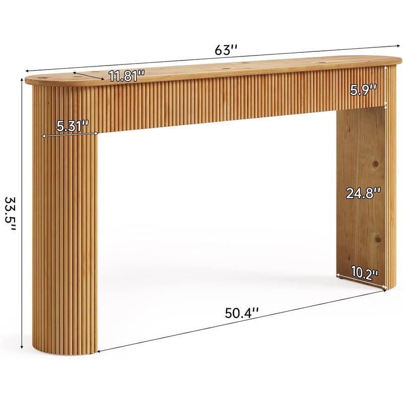 Solid Wood Console Table, 63" Long Retro Entryway Table with Vertical Fluted Stripes