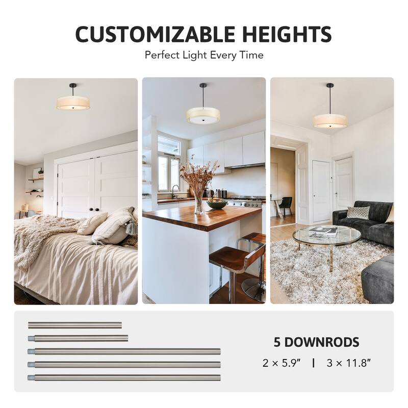 CO-Z 3-Light Antique Bronze Double Drum Pendant Chandelier