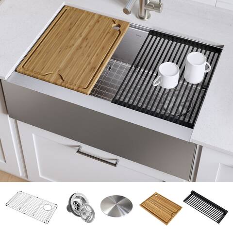 KRAUS Kore Stainless Steel Farmhouse Kitchen Sink with Accessories