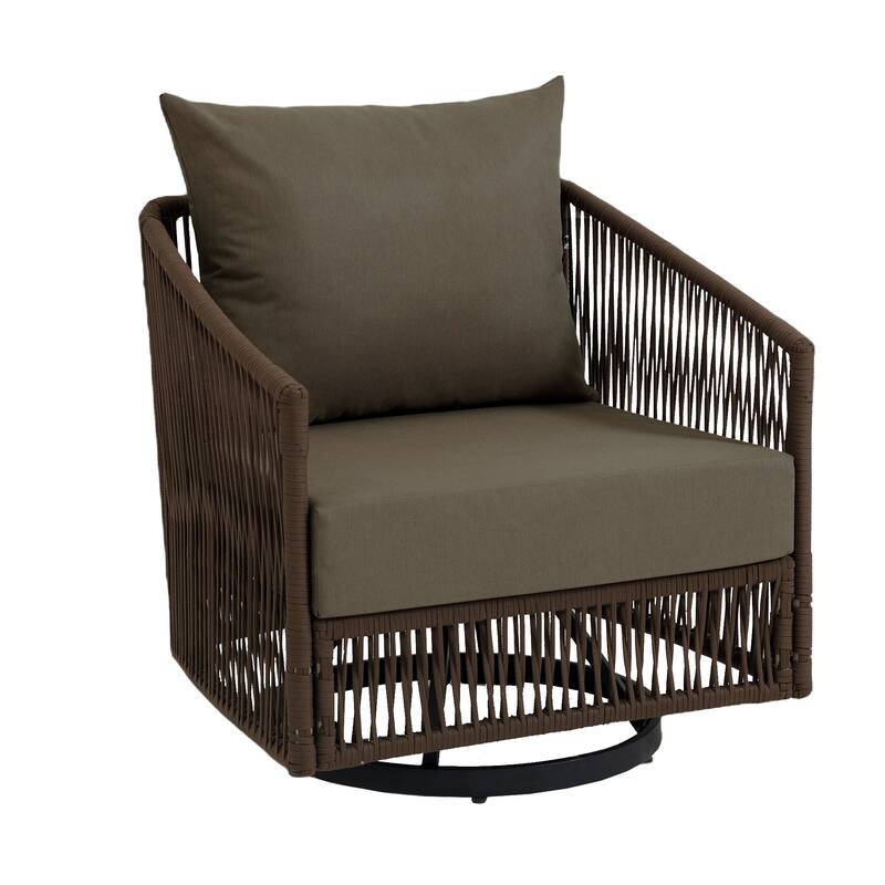 3-Piece Outdoor Rattan Swivel Lounge Chair Set Barrel Chairs for Backyard