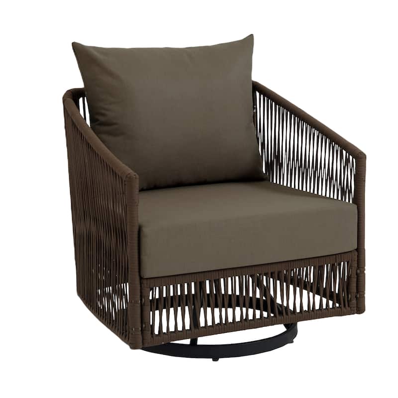 3 Piece Patio Woven Rope Swivel Chair Seating Group with Cushions