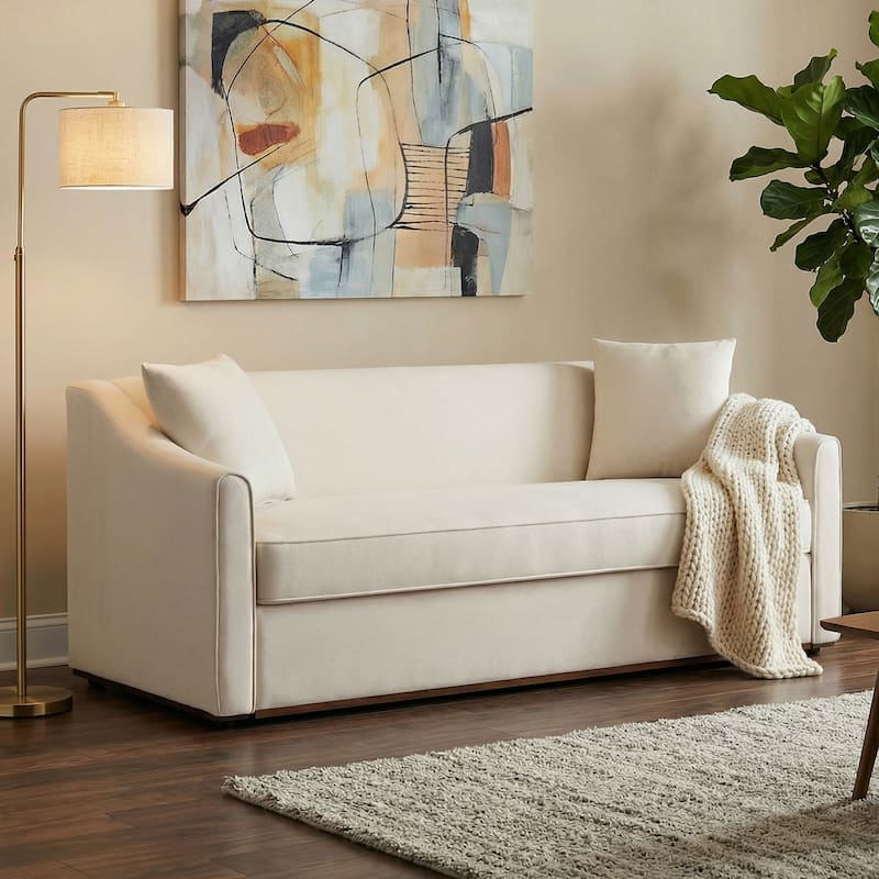 Christopher Knight Home - Rowan Modern 75.78" Chenille Upholstered 3-Seater Sofa with Solid Wood Legs & Throw Pillows - Beige