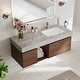 preview thumbnail 9 of 15, 48" Mid Century Single Bathroom faux marble Vanity with Top, Solid Wood, Floating Vanities for Bathroom - 47.6" x 19.6" Brown Wood