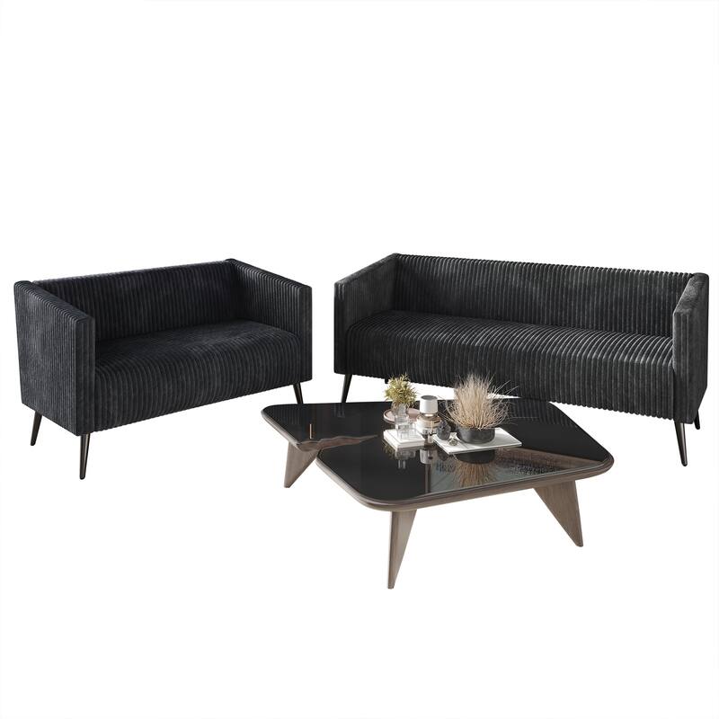 CraftPorch Corduroy Modern Velvet Upholstered 2-Piece Living Room Set - Grey