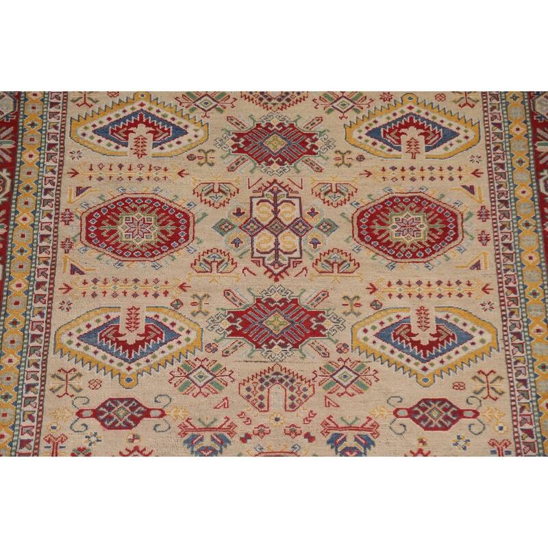 Hand Knotted Oriental 100% Wool Carpet Traditional Tribal Beige & Ivories Kazak Area Rug - 9' 6'' X 6' 9''