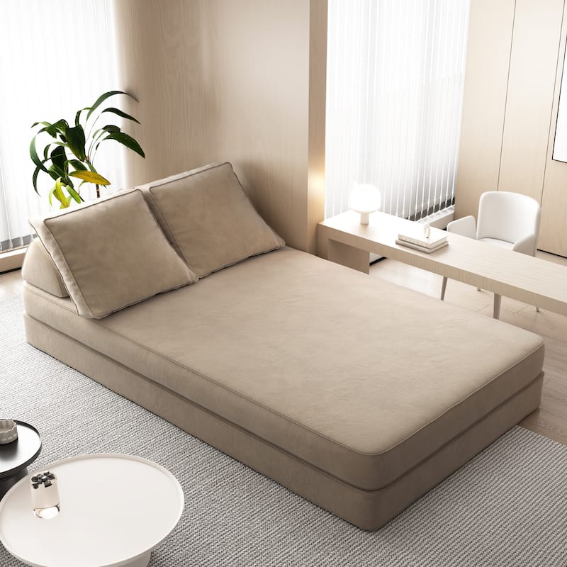 86.6" Convertible Loveseat Sofa Bed with Removable Backrests, Chenille Fabric Sleeper Sofa, Chaise Lounge, Floor Folding Couch