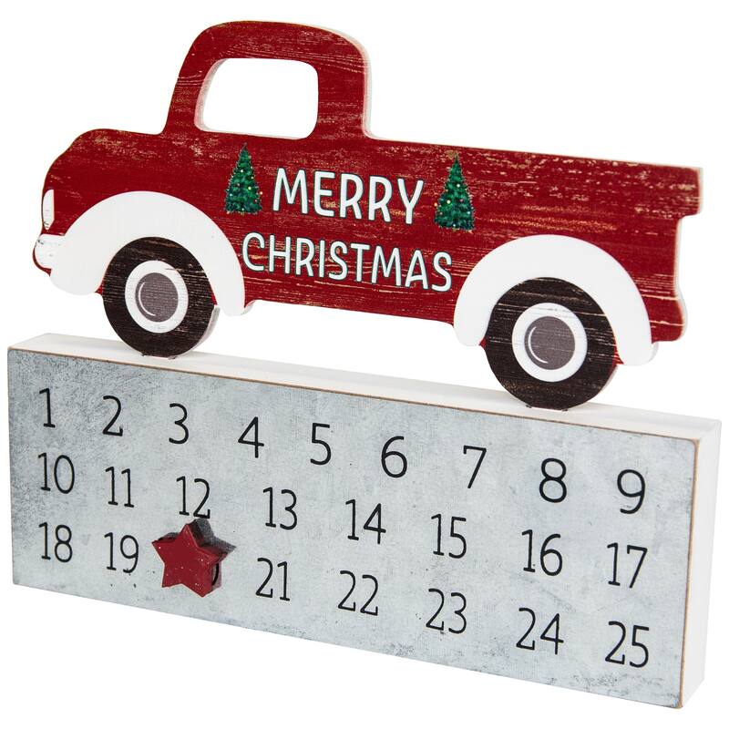Merry Christmas Truck Wooden Advent Calendar - 9" - Red