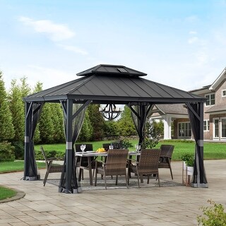 Sunjoy Patio Hardtop Gazeb with Netting and Curtain