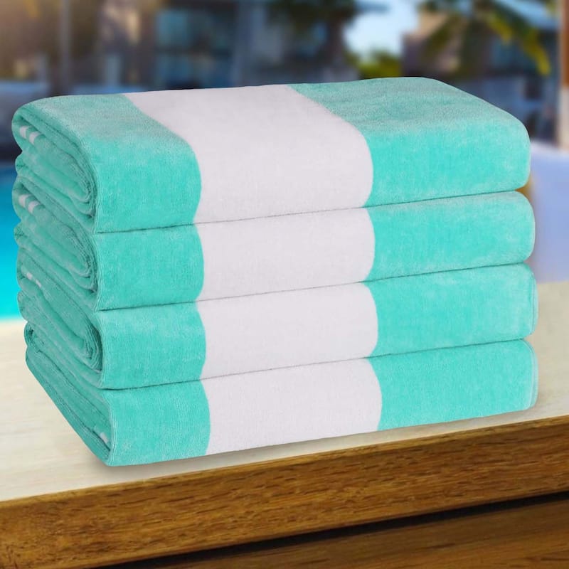 Cabana Stripe Oversized Cotton Beach 4 Piece Towel Set by Superior - Mint