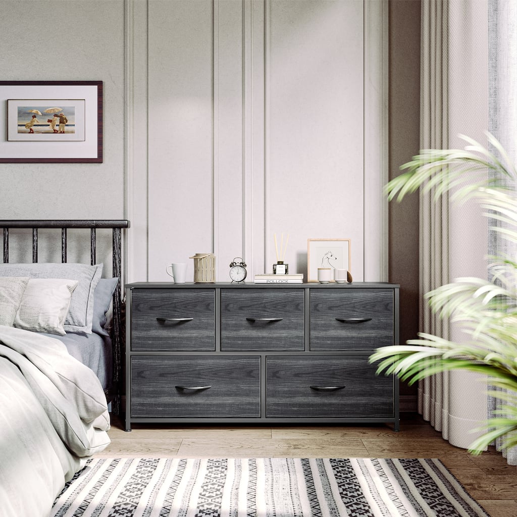 5-drawers Storage Horizontal Bedroom Dresser, Child Dresser with Wood Tabletop