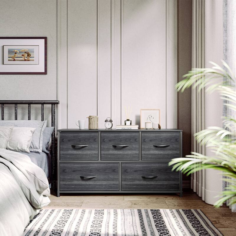 Modern Wide Dresser Storage Tower with 5 Drawers