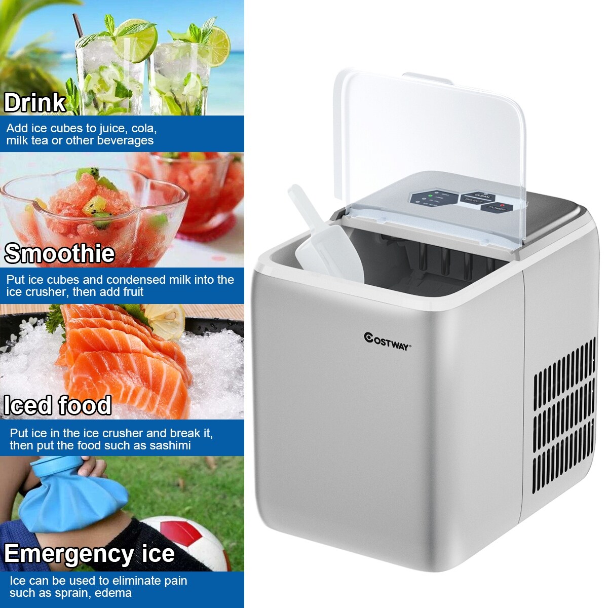 Shop Costway Portable Countertop Ice Maker Machine 44lbs 24h Self