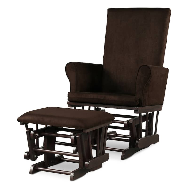 Gymax Glider and Ottoman Cushion Set Wooden Baby Nursery Rocking Chair - See Details - Brown