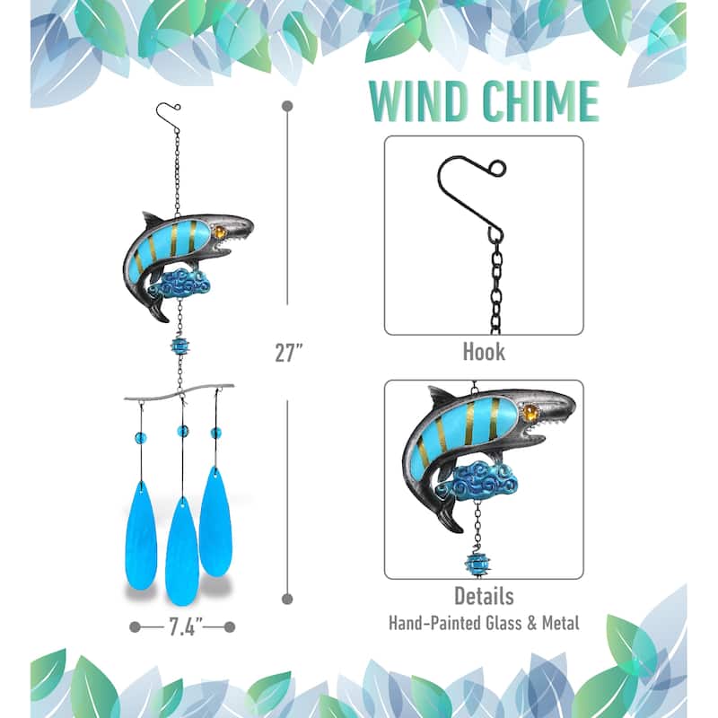 CoTa Global Shark Wind Chime – Handmade Glass and Metal Chime - 27 Inches