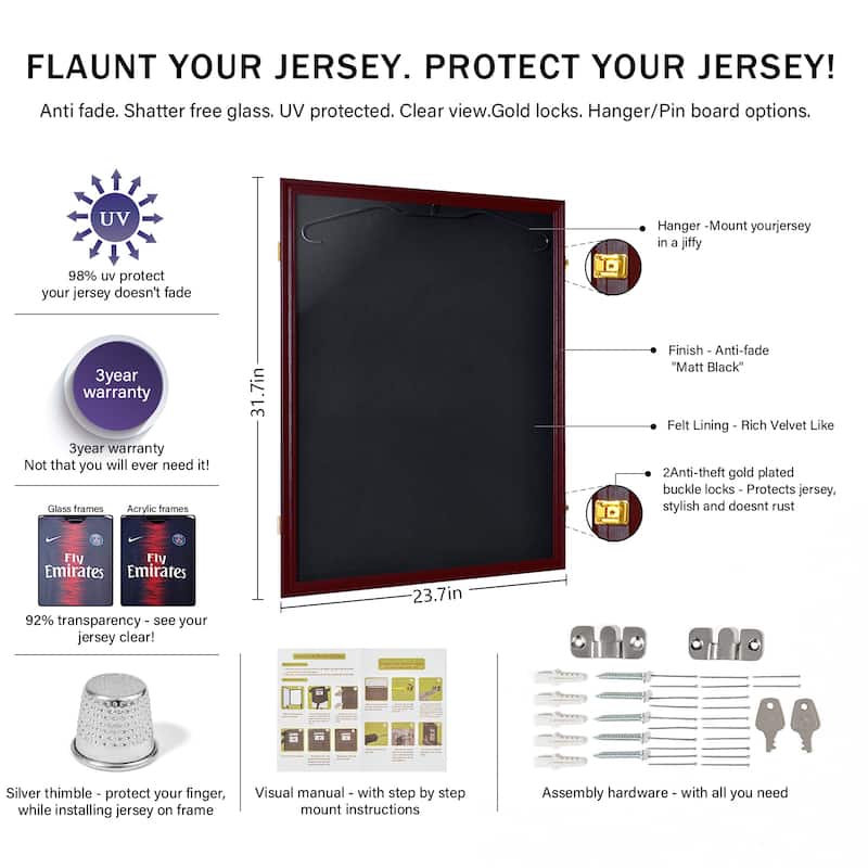 Shirt Display Frame With UV Resistant Acrylic and Hanger