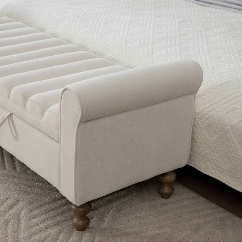 odern Upholstered Storage Bench , Napped fabric Bed End Foot Stool With Rolled Armrest