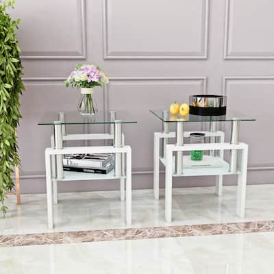 Set of 2 Tempered Glass Coffee Table End Table Set
