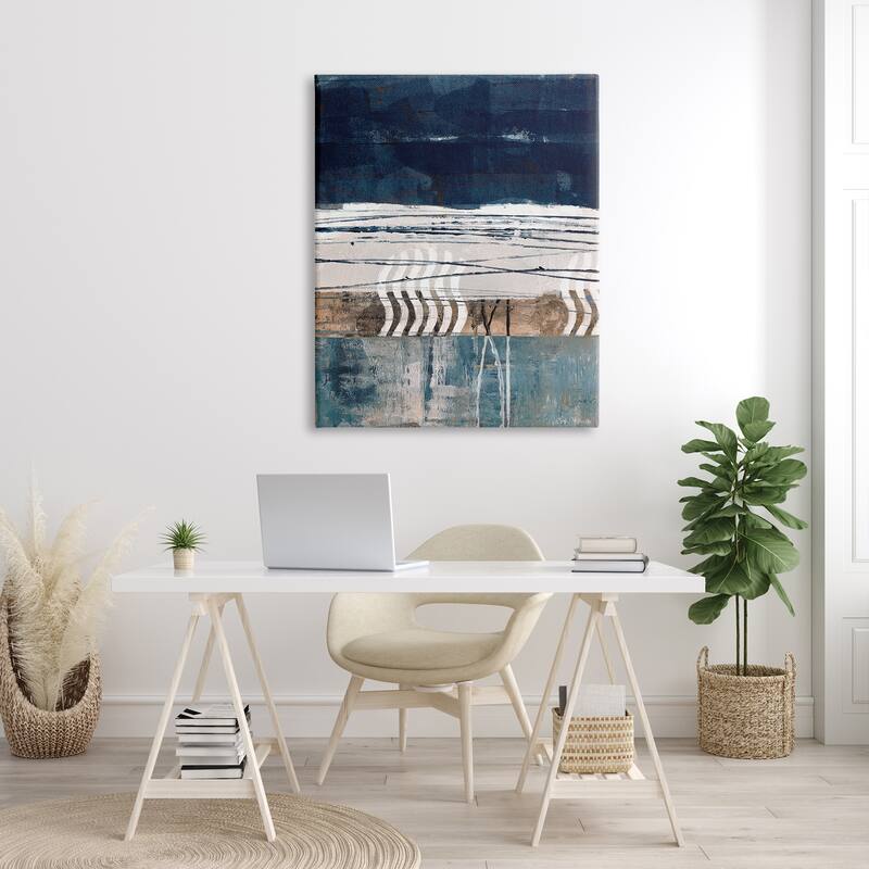 Stupell Abstract Rustic Collage of Blue Shapes and Lines Canvas Wall Art