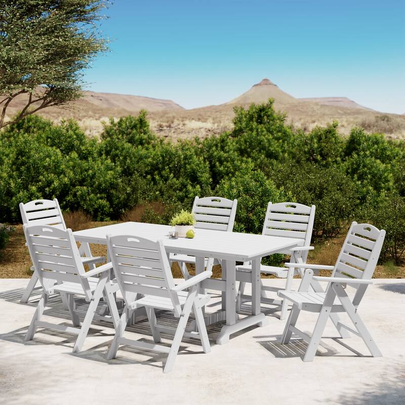 Laguna 7-Piece Rectangular Table Folding Highback Chair Dining Set