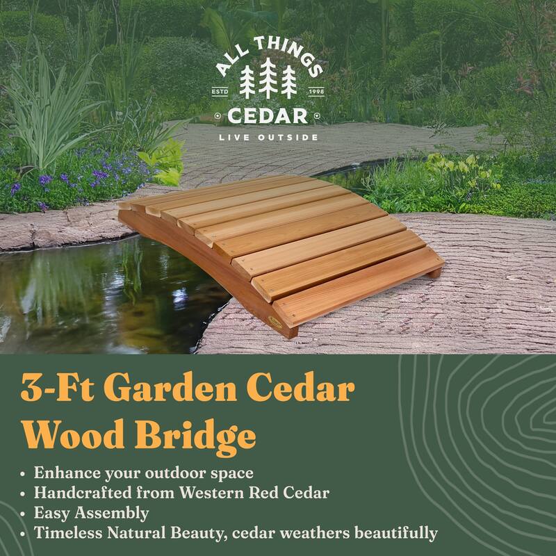 All Things Cedar Wooden Bridge, Outdoor Garden Walkway, 3 Feet, Natural Finish - 19