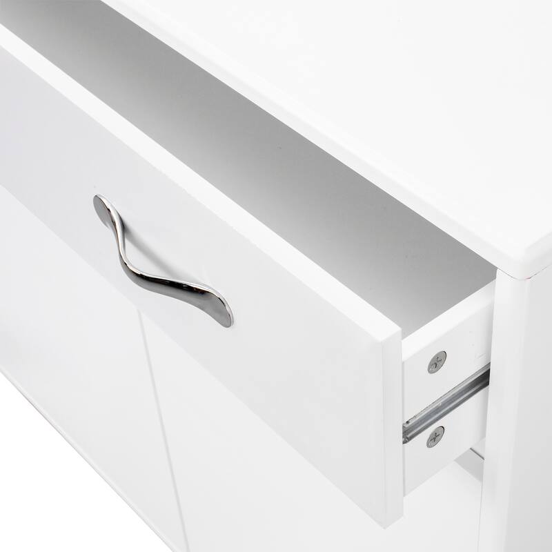 Two-Door Side Table with Drawer, Adjustable Shelves, Steel Tube Legs, E1 MDF, NC Painted Finish